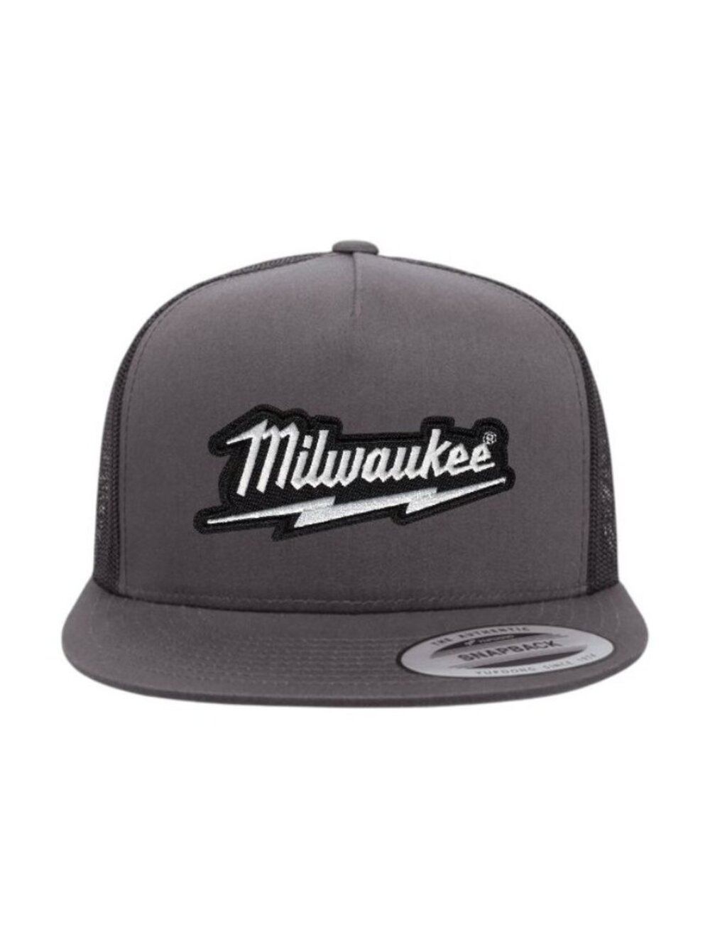 Milwaukee Black YP Flat Bill Trucker Hat Mesh Back Snapback Charcoal/black